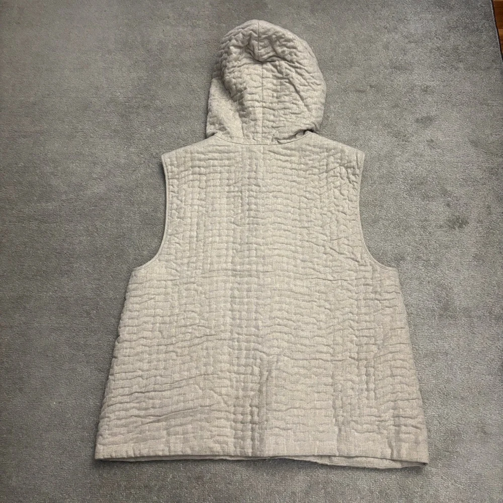 Eileen Fisher Quilted Cotton Flannel Hooded Textured Vest Tan Women’s - Picture 3 of 8